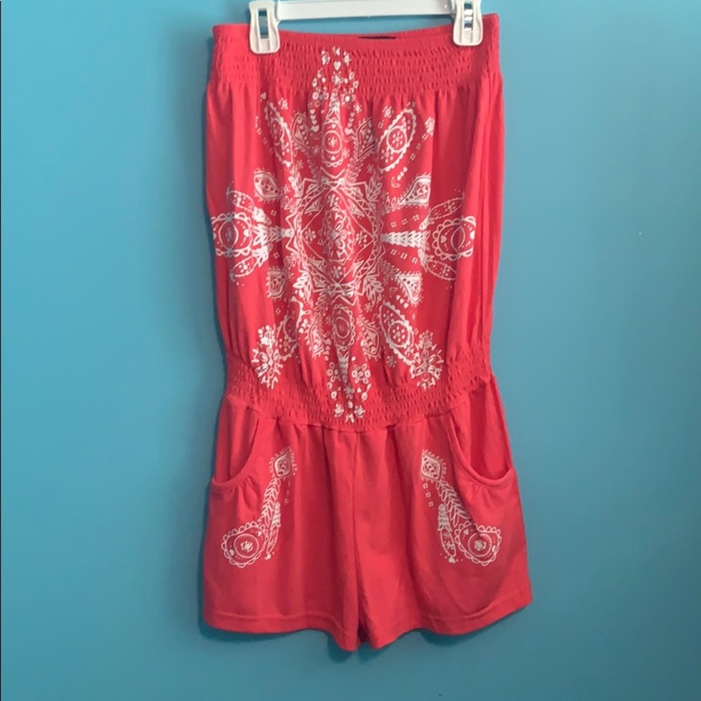 Coral Strapless Romper